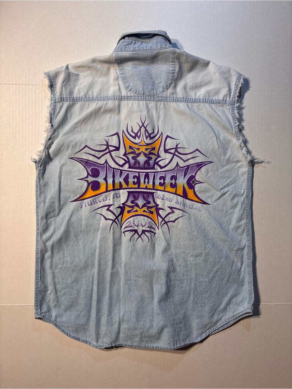 Vtg Bikers World 2005 Sturgis Bike Week Motorcycle Denim Cutoff T-shirt Sz M